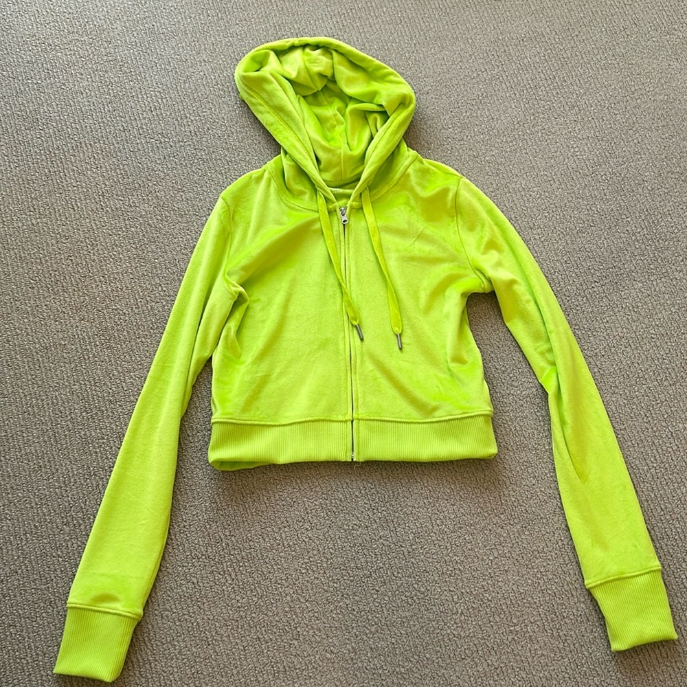 aerie lime green cropped velour hoodie